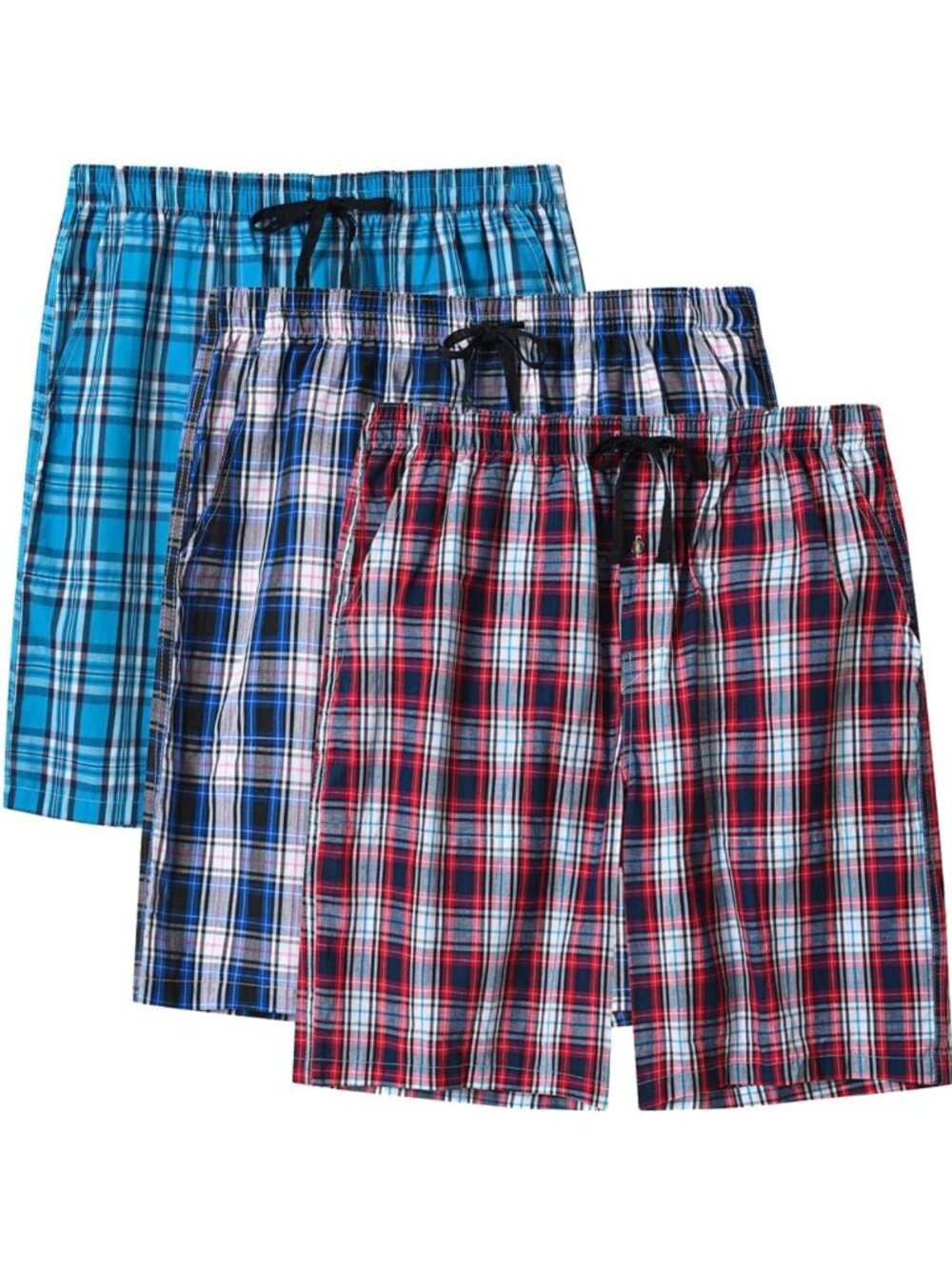 Cozy Men's Cotton Plaid Pajama Shorts - 3-Pack Sleep & Lounge Set